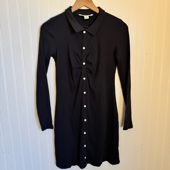 American Eagle Ruched Knit Button-Front Mini Dress Charcoal Gray Women’s Size M - Picture 2 of 12